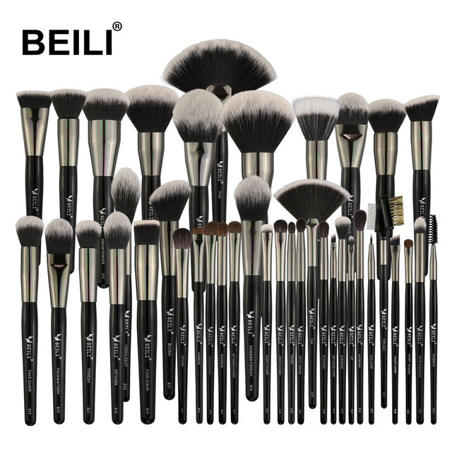 BEILI 40/35/15 pieces Luxury black professional makeup brush set Big brushes Powder foundation blending goat hair makeup brushes