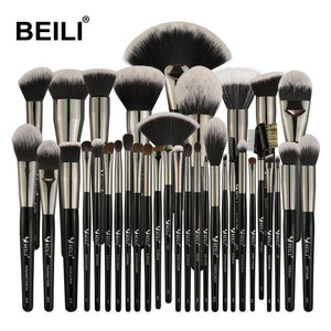 BEILI 40/35/15 pieces Luxury black professional makeup brush set Big brushes Powder foundation blending goat hair makeup brushes