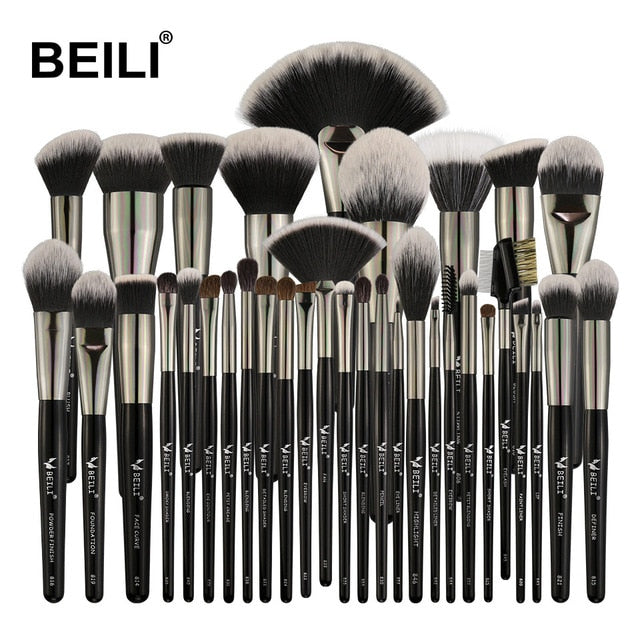 BEILI 40/35/15 pieces Luxury black professional makeup brush set Big brushes Powder foundation blending goat hair makeup brushes