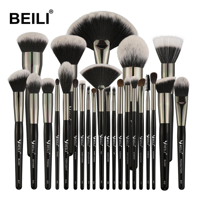 BEILI 40/35/15 pieces Luxury black professional makeup brush set Big brushes Powder foundation blending goat hair makeup brushes