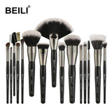 BEILI 40/35/15 pieces Luxury black professional makeup brush set Big brushes Powder foundation blending goat hair makeup brushes