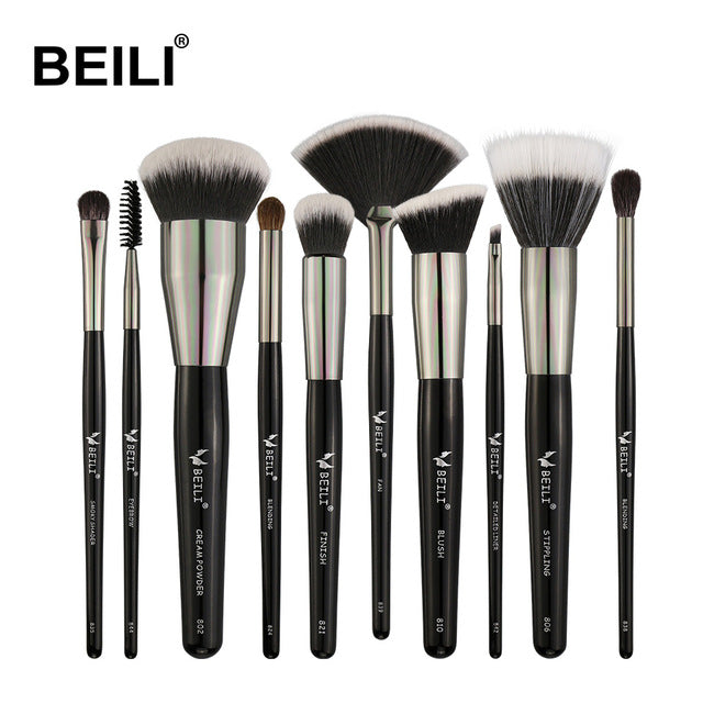 BEILI 40/35/15 pieces Luxury black professional makeup brush set Big brushes Powder foundation blending goat hair makeup brushes