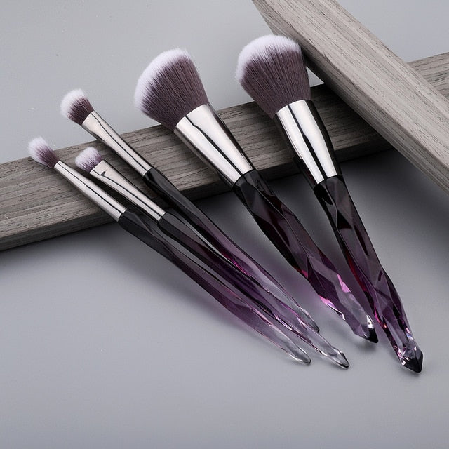 FLD 10Pcs Crystal Makeup Brushes Set Powder Foundation Fan Brush