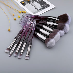 FLD 10Pcs Crystal Makeup Brushes Set Powder Foundation Fan Brush