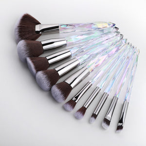 FLD 10Pcs Crystal Makeup Brushes Set Powder Foundation Fan Brush