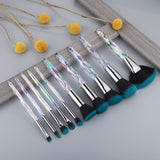 FLD 10Pcs Crystal Makeup Brushes Set Powder Foundation Fan Brush