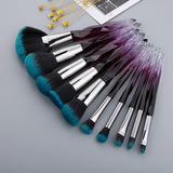 FLD 10Pcs Crystal Makeup Brushes Set Powder Foundation Fan Brush