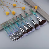 FLD 10Pcs Crystal Makeup Brushes Set Powder Foundation Fan Brush